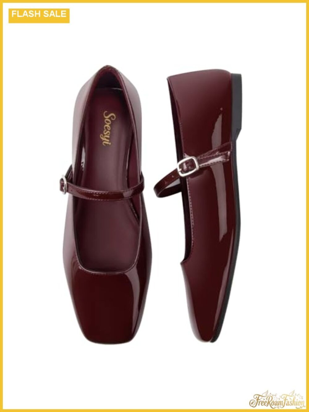 Square Toe Mary Jane Ballet Flats Adjustable Ankle Strap Buckle